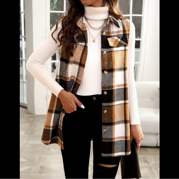 Jackets & Blazers - PLAID SLEEVELESS BUTTON UP VEST COLLARED AND BREAST POCKETS NIP